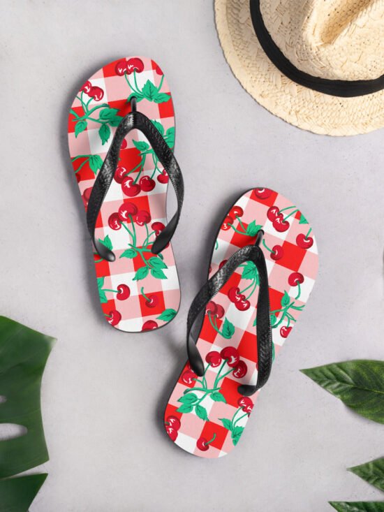 Amie Thong Flip-Flop Beach Sandals in Red Gingham Cherry Girl | Pinup Couture Relaxed