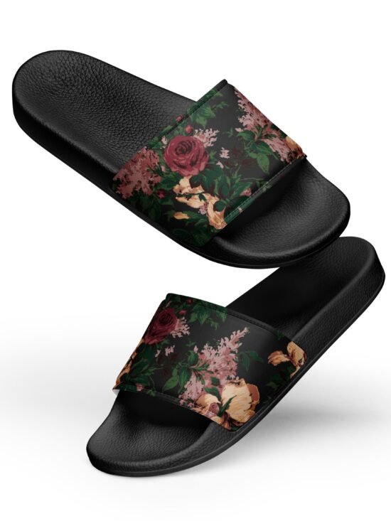 Elisa Dark Bella Roses Marshmallow Slides | Pinup Couture Relaxed
