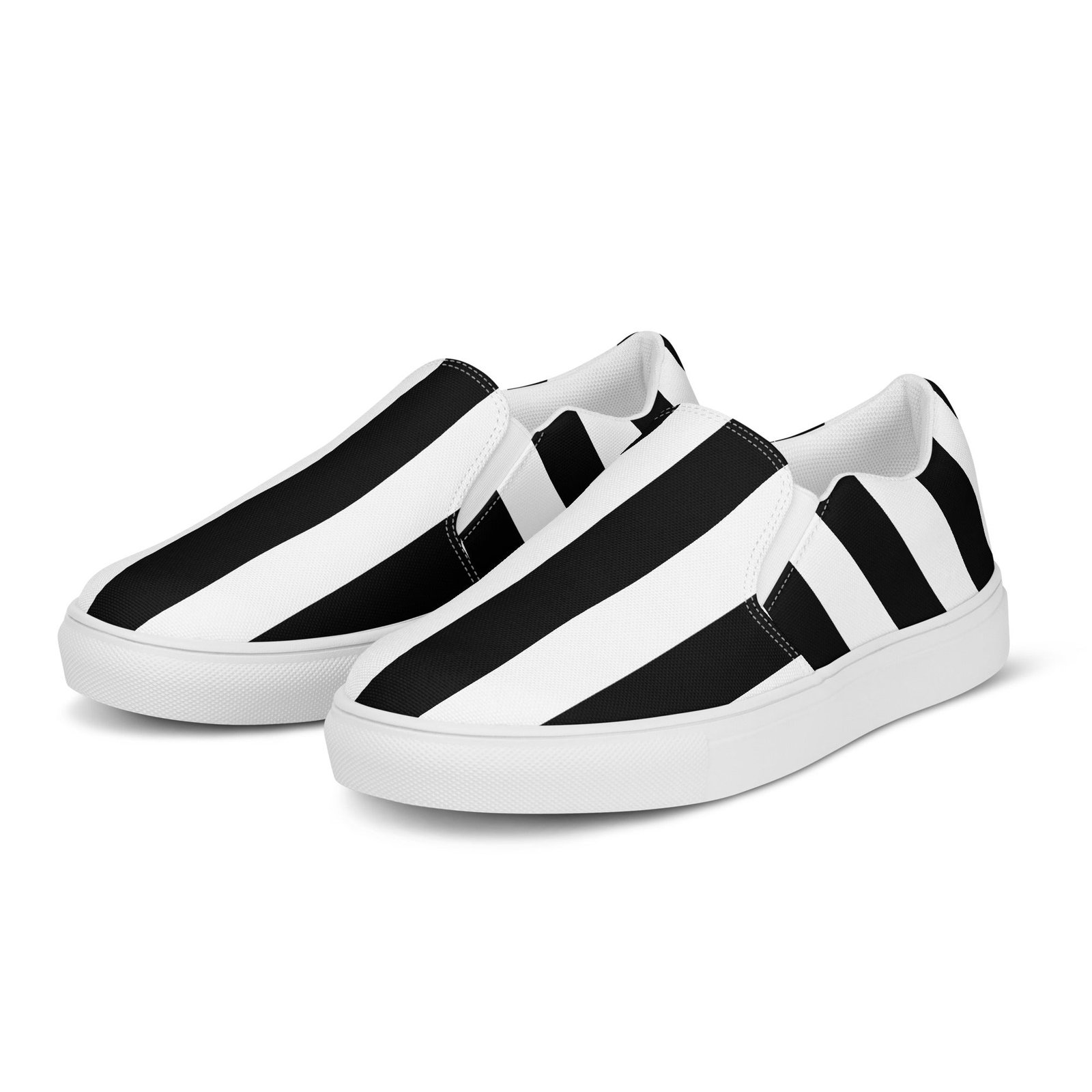 Black & White Mark Stripe Women's Canvas Slip-On Flat Deck Shoe | Pinup Couture Relaxed - Image 7