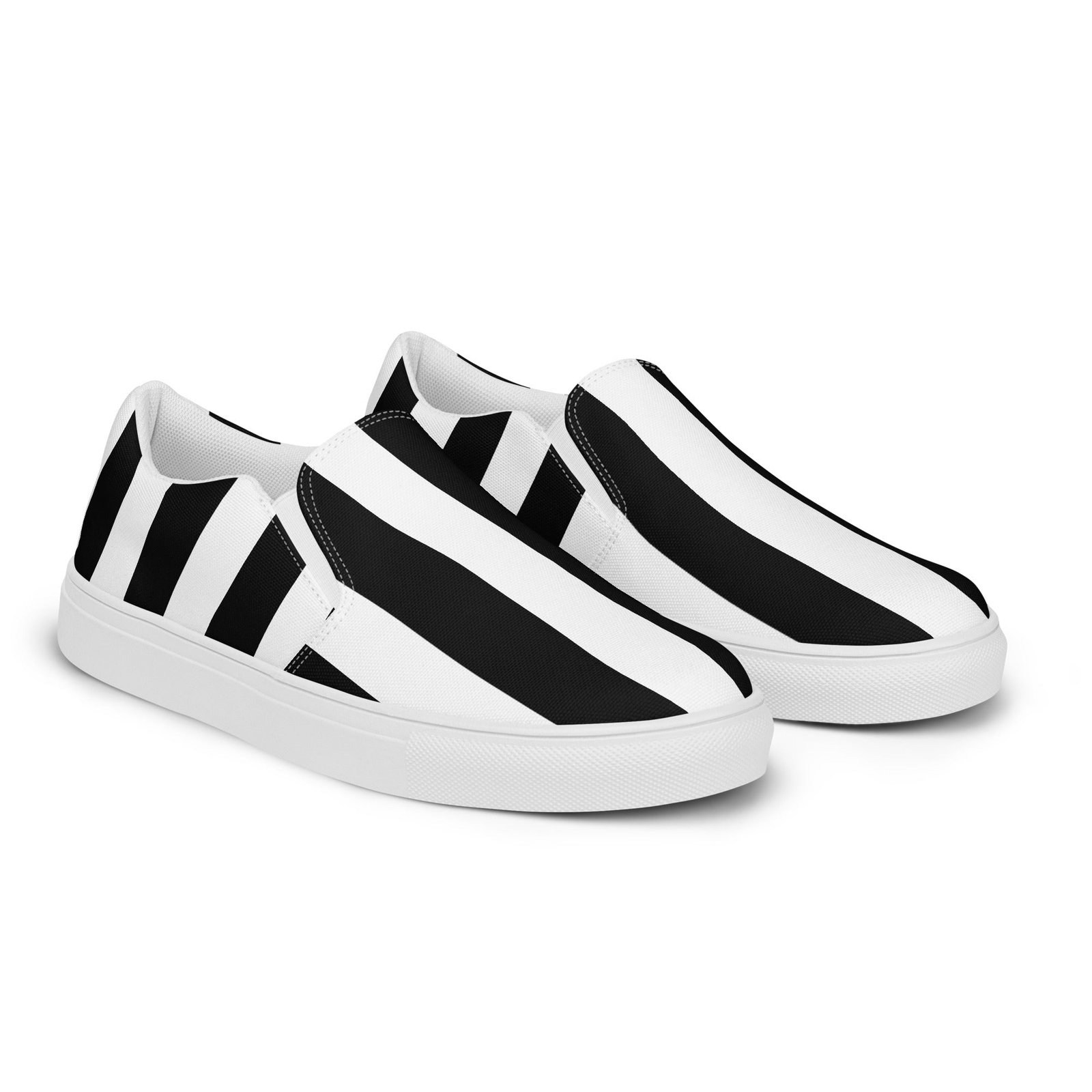 Black & White Mark Stripe Women's Canvas Slip-On Flat Deck Shoe | Pinup Couture Relaxed - Image 9