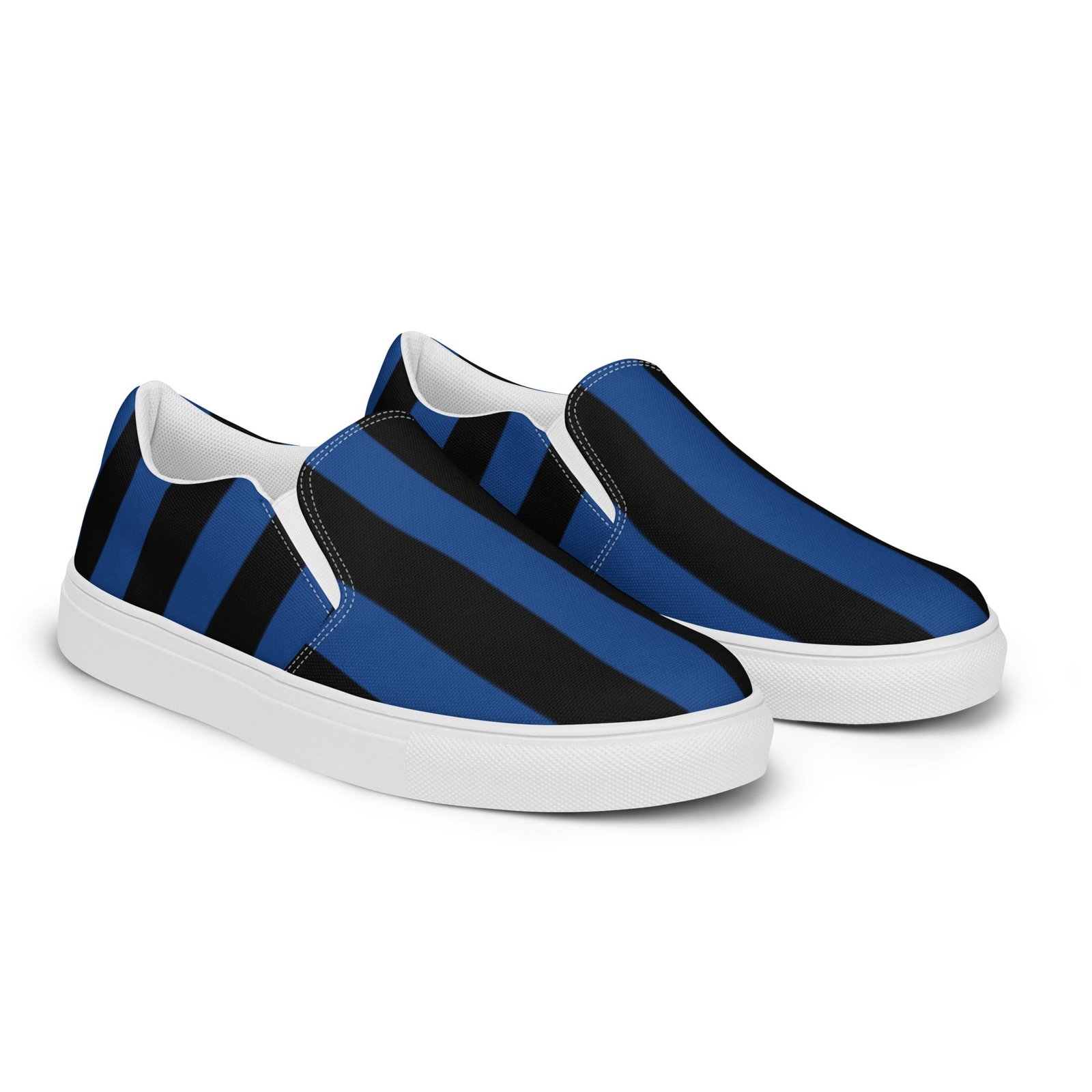 Nevermore Blue & Black Mark Stripe Women's Canvas Slip-On Flat Deck Shoe | Dorothy Shoes - Image 5